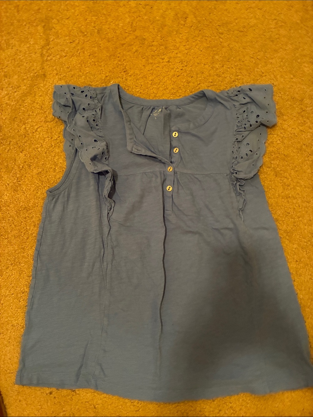 LOFT Dusty Blue Eyelet Ruffle Henley Tank